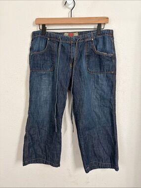 Vintage Old Navy Size 6 Mid Rise Denim Wide Leg Cropped Jeans Y2K Utility Pocket